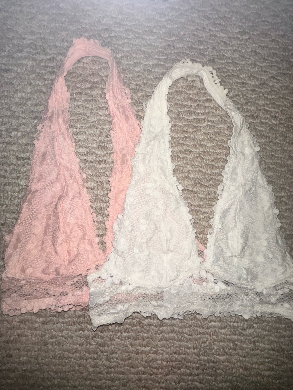 Lace Halter Bralettes - Pink & White
